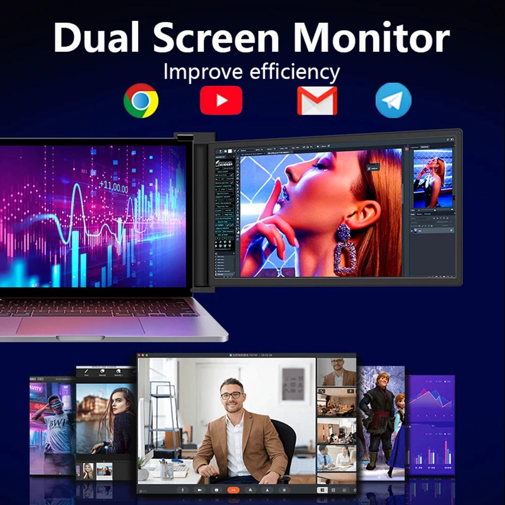 Dual-screen Monitor 15.4in Portable Display 1920x1080P FHD Screen Rotatable Laptop Display Extender for Gaming Editing Stock