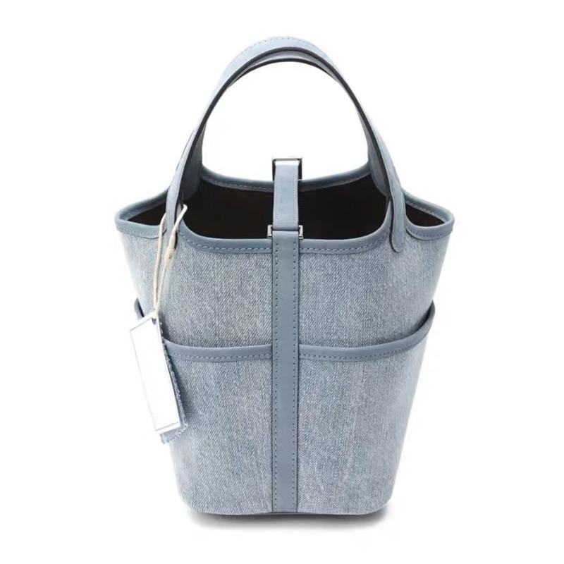 Chic Denim Cloth Bucket Bag for Women  New Vintage Large Capacity Handbags Elegant Commute Shoulder Underarm Bags