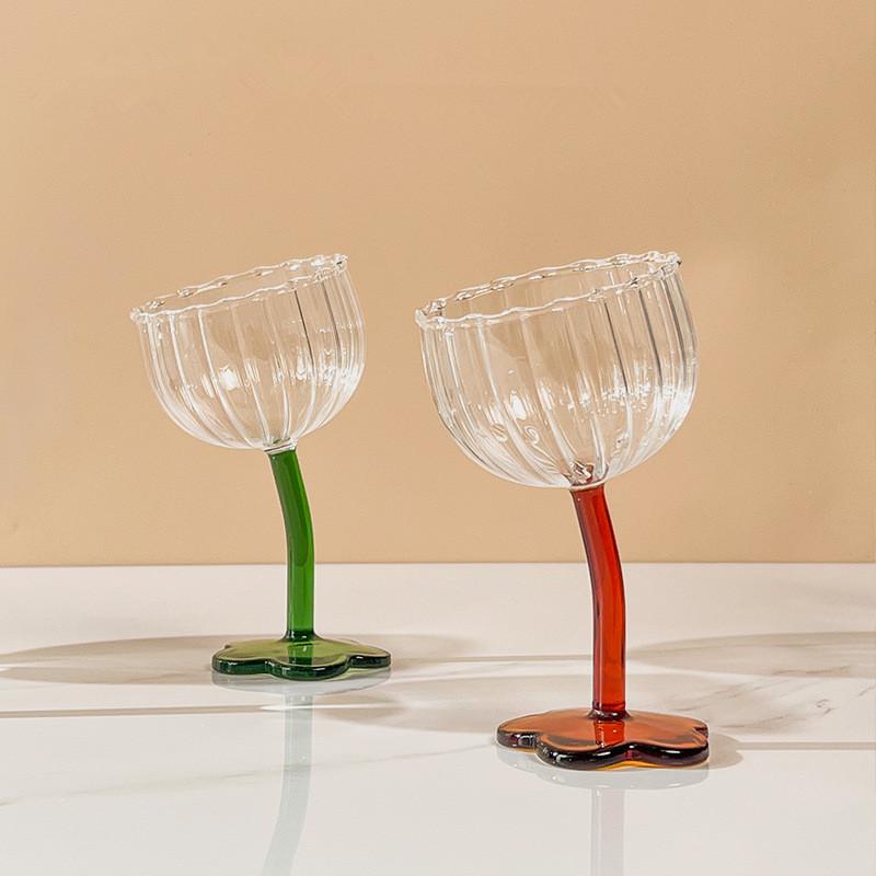 Glass Cup Vintage Lovely Flower Coffee Cups Crystal Glasses Cocktail Wine Champagne Water Glass Mug Drinking Wave Vases High Fee