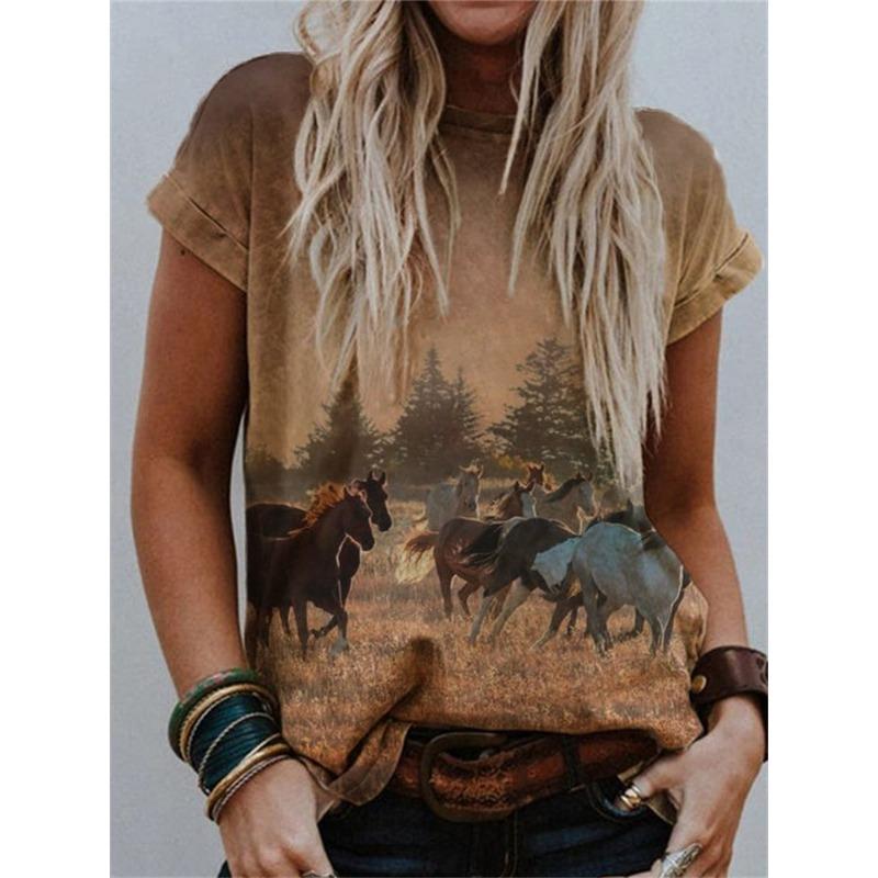 T-shirt estiva stile etnico occidentale stampa 3D T-shirt donna streetwear Harajuku T-shirt oversize Top Donna Abbigliamento ragazza