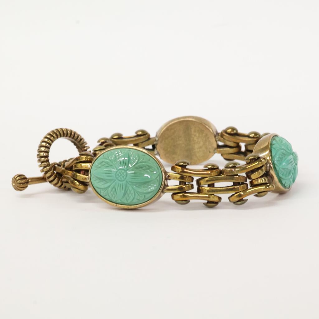 STEPHEN DWECK 2011 Flower Carving Turquoise Bracelet Gold/GreenUsed