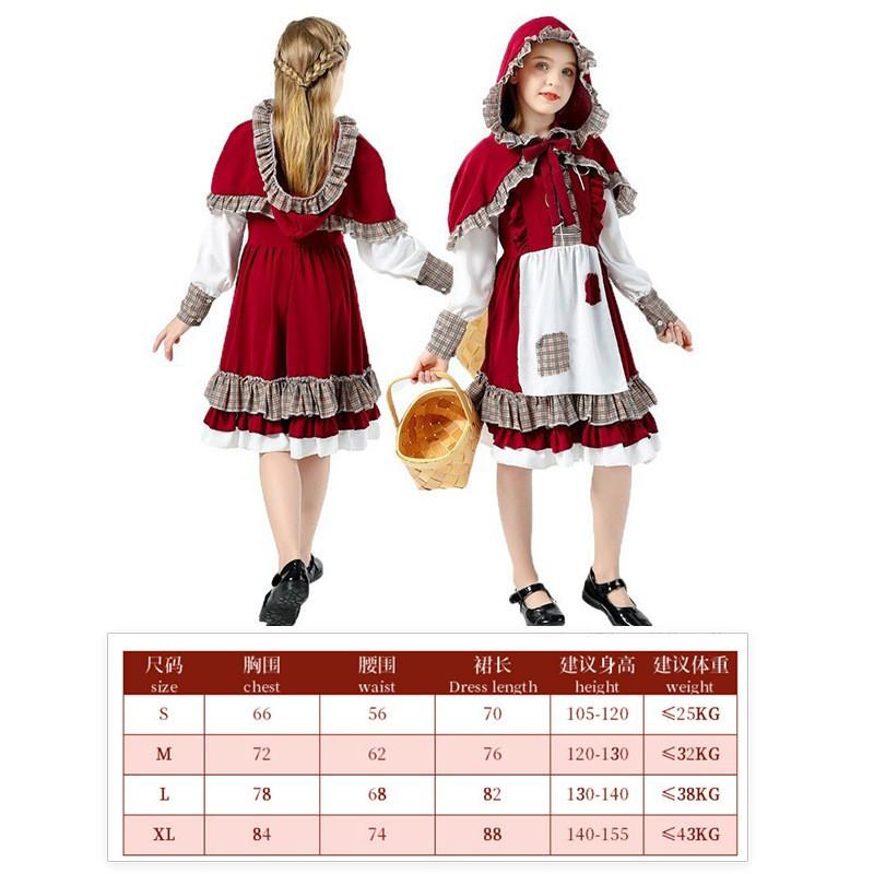 Sweet Fairy Tale Costume Women Cosplay Little Red Riding Hood Plush Cape Dress Farmhouse Maid Outfit Halloween Party