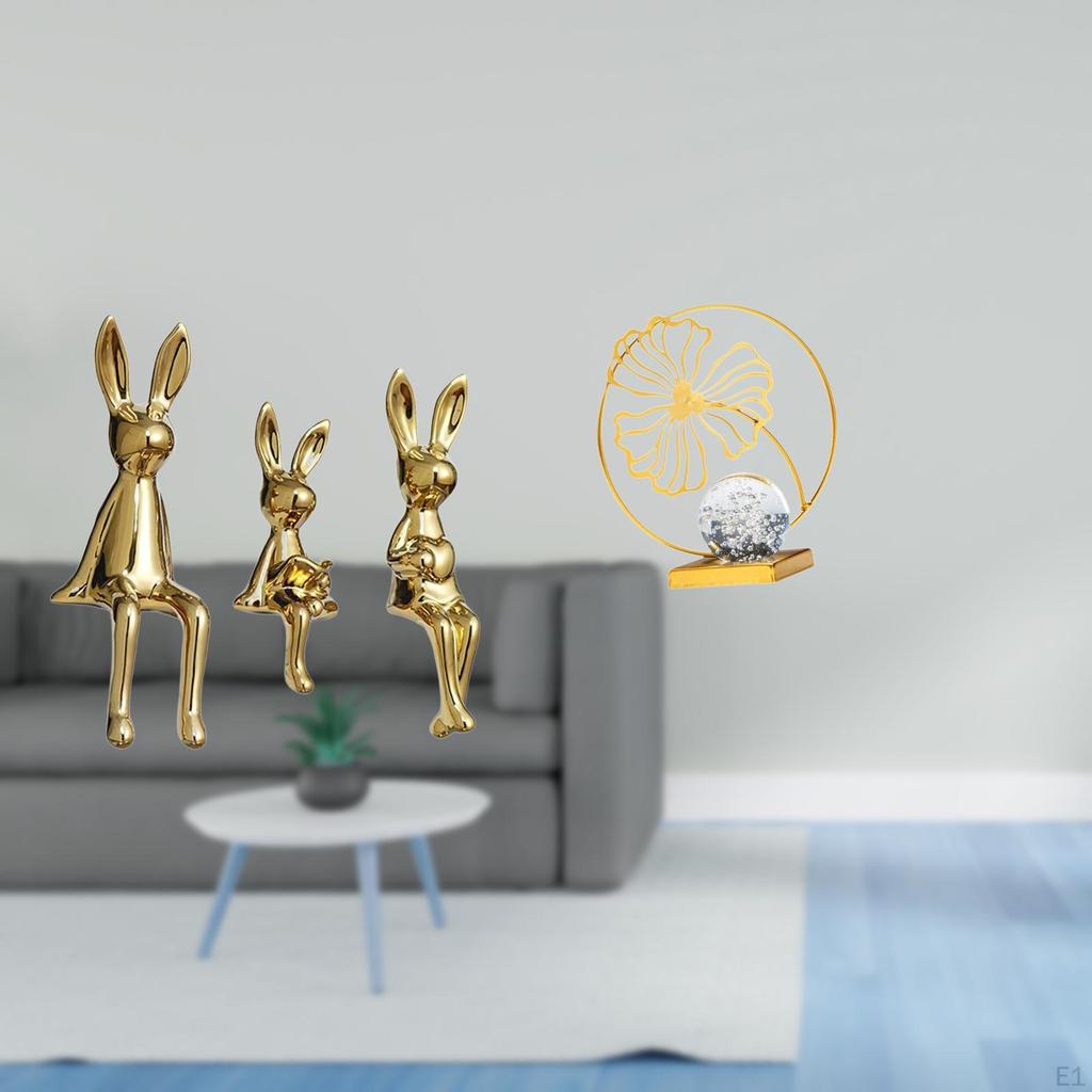 Bunny Family Iron Figurine Sculpture Centerpiece Ornament for Bookshelf Desk Cabinet Office Bedroom