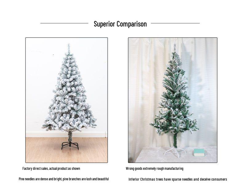 Golden Christmas Tree Set with Ornaments: 1.5m, 1.8m, 2.1m Flocked Pine with White Snow