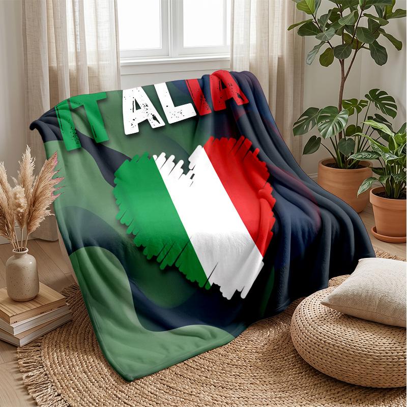Italy Football Printed Flannel Blanket Skin Friendly Warm Decorative Throw for Indoor Couch Bed Daily Use