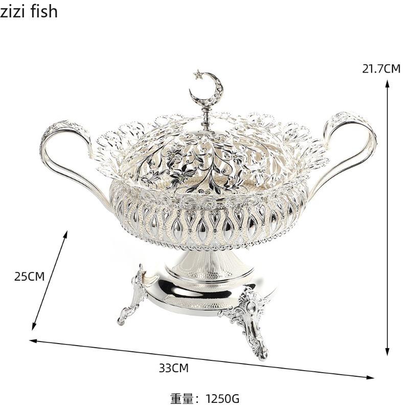 Metal Fruit Plate with Lid High Footed Fruit Basket Hollow Storage Basket Snack Plate Fruits Bowl Ornament Dried Fruit Box Tray
