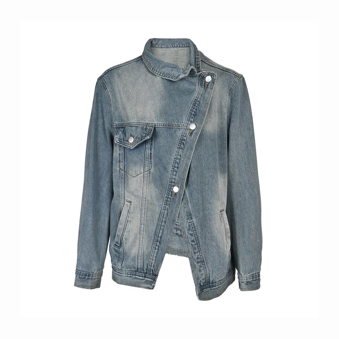 

Unisex Trendy Washed Korean-Style Denim Jacket with Irregular Design Medium синій
