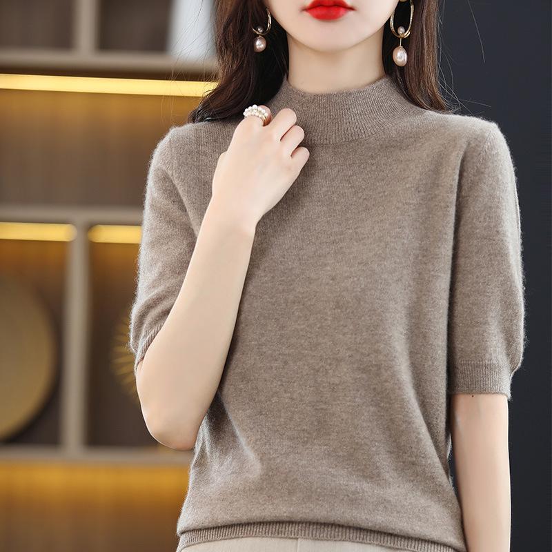 

Женский универсальный трикотажный пуловер с полувысоким воротом: Весна/Лето, Базовый слой с рукавом 5/5 L (110-125 jin)