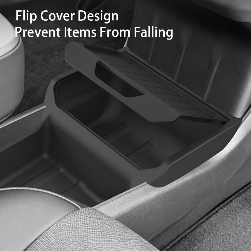 For Tesla Model Y Standard 2026 TPE Center Console Lower Storage Box Central Flip Cover Design Storage Organizer Tray Tidying