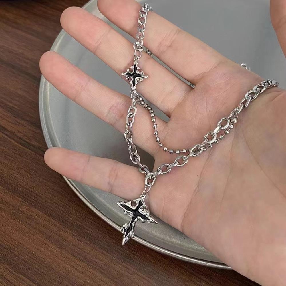 Hiphop Punk Long Cross Necklace for Women Men Double Layer Chain Gothic Jewelry Halloween Gift Trendy