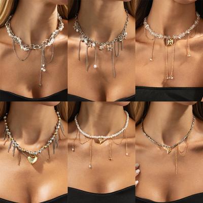 Sweet Cool Style Star Pendant Tassel Necklace Niche Design Pearl Chip Clavicle Chain for Women INS Daily Party Jewelry Accessories
