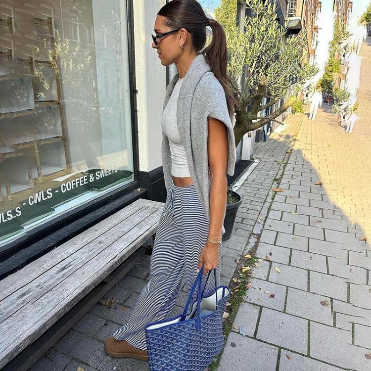 New High Waist Loose Straight Leg Pants for Women American Style Casual Striped Trousers with Lace Up
