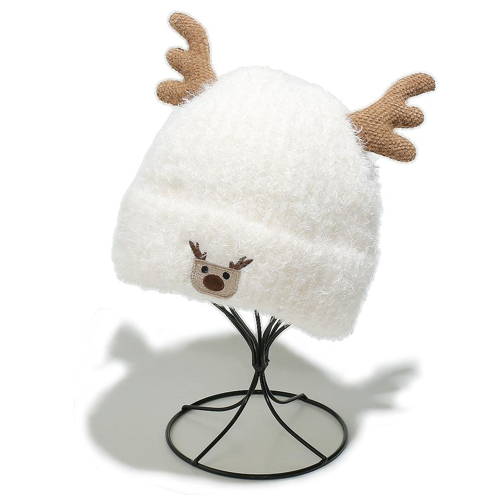 2025 autumn and winter new wool hat cartoon cute elk horn warm thickened knitted hat Christmas hat women