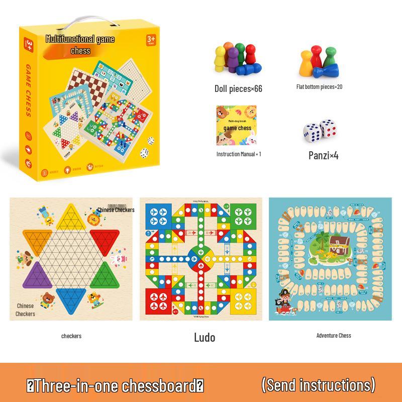 Multifunctional Wooden Chess & Flying Chess Game - Interactive Indoor Toy for Children and Adults
