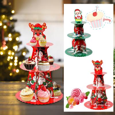 Christmas Cupcake Dessert Storage Rack3 Tier Merry Christmas Cardboard Dessert Tree Tower For Christmas Holiday Winter Birthday Party Supplies
