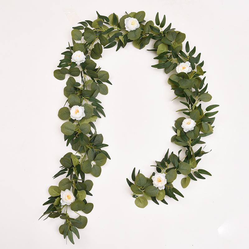 2M Artificial Eucalyptus Garland Fake Ivy Vines Greenery Rattan Plants Wreath for Wall Room Garden Wedding Decoration 49 Heads