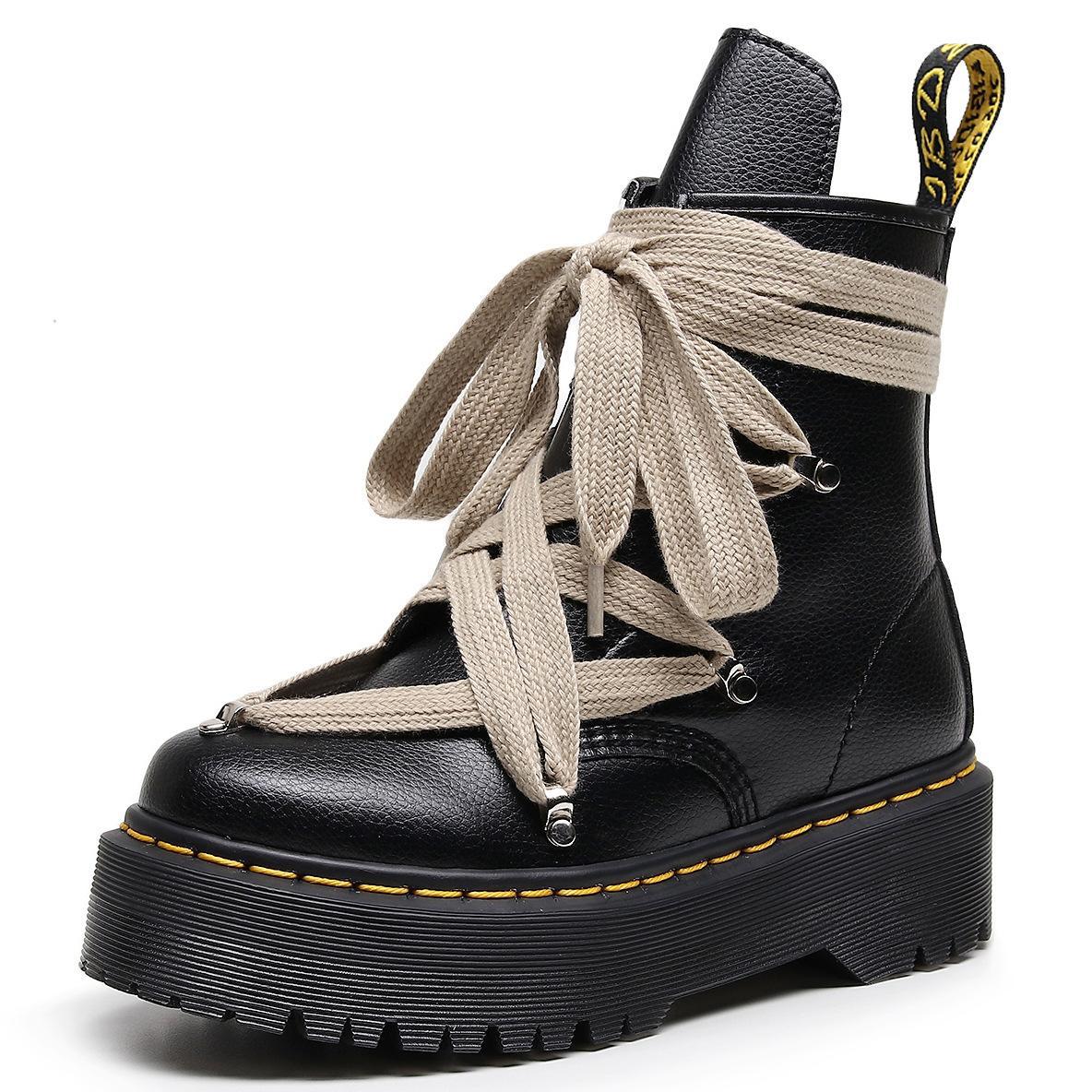 Lychee pattern high top cross strap Martin boots women s personality short boots side zipper leather boots round head 34 чёрный 16135₽