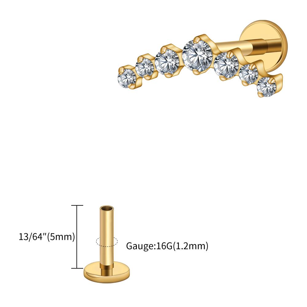Pravý Velký ASTM F136 Titan 16G CZ Seskupený Climber Stud Náušnice Labret Helix Tragus Chrupavka Stud Plochý Zadní Piercing