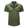 Mens Solid Color Turn Down Collar Double Pocket Short Sleeve Casual Work Shirt