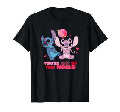Disney Stitch & Angel Außerirdisches Valentinstags-T-Shirt