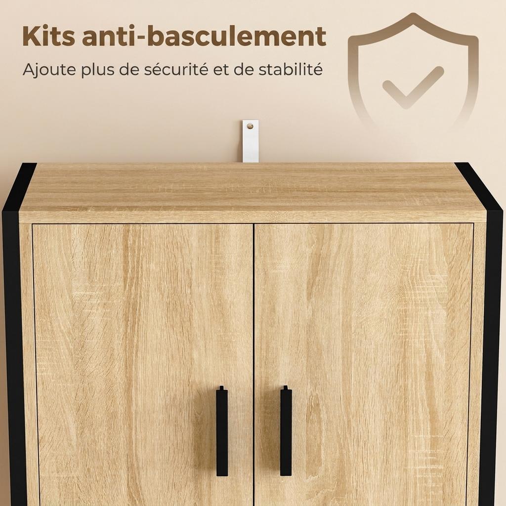 High Kitchen Buffet, 4 Soft-Close Doors, Drawer, Worktop, 60 x 30 x 170 cm, Natural Wood