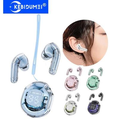 Fones de ouvido sem fio bluetooth 5.3, display digital transparente, redução de ruído, à prova d'água, tws, esportes, com microfone