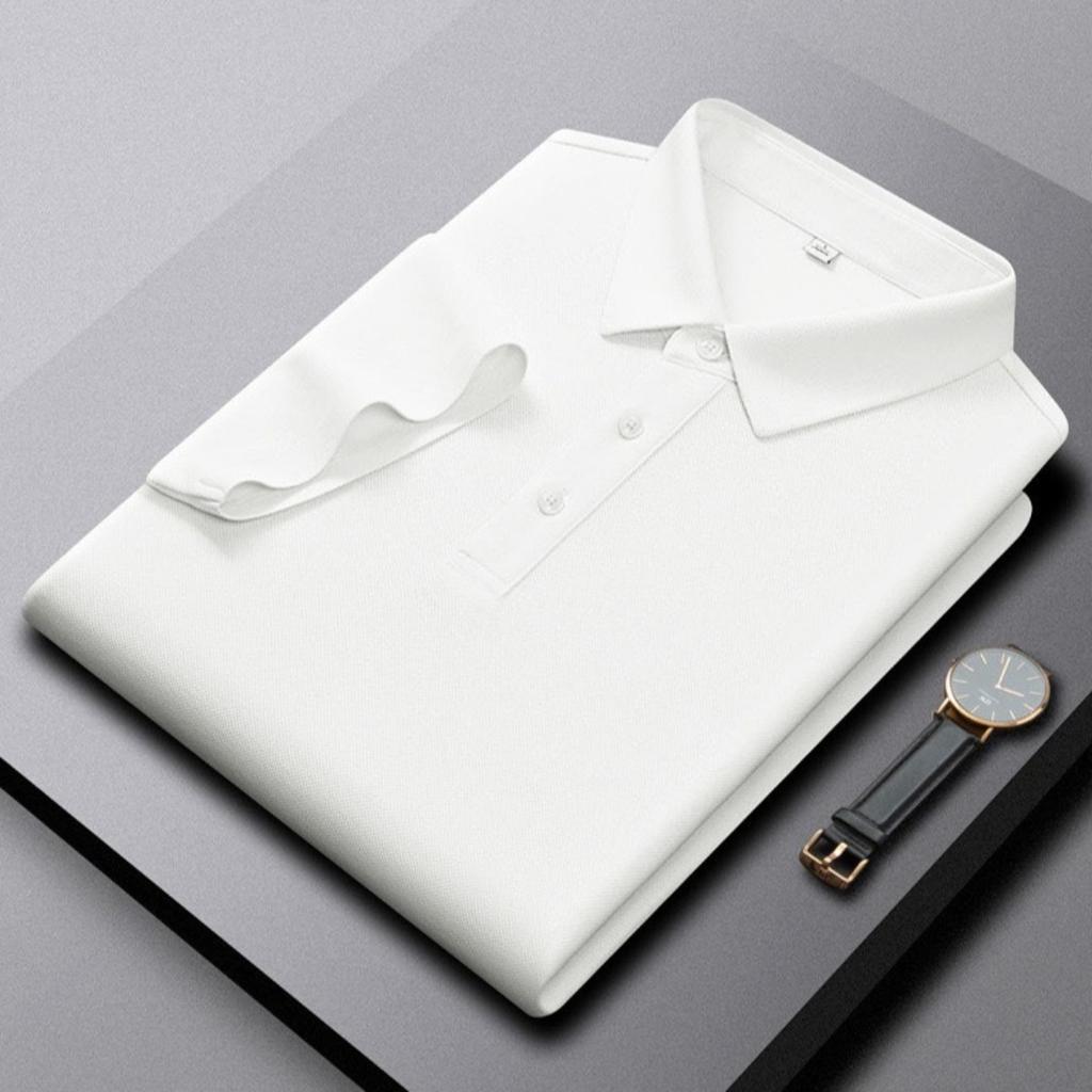 STORN Men's Short Sleeve Solid Color Polo Shirt Liquid Ammonia Silk-Cotton Polo Shirts Casual Business Style