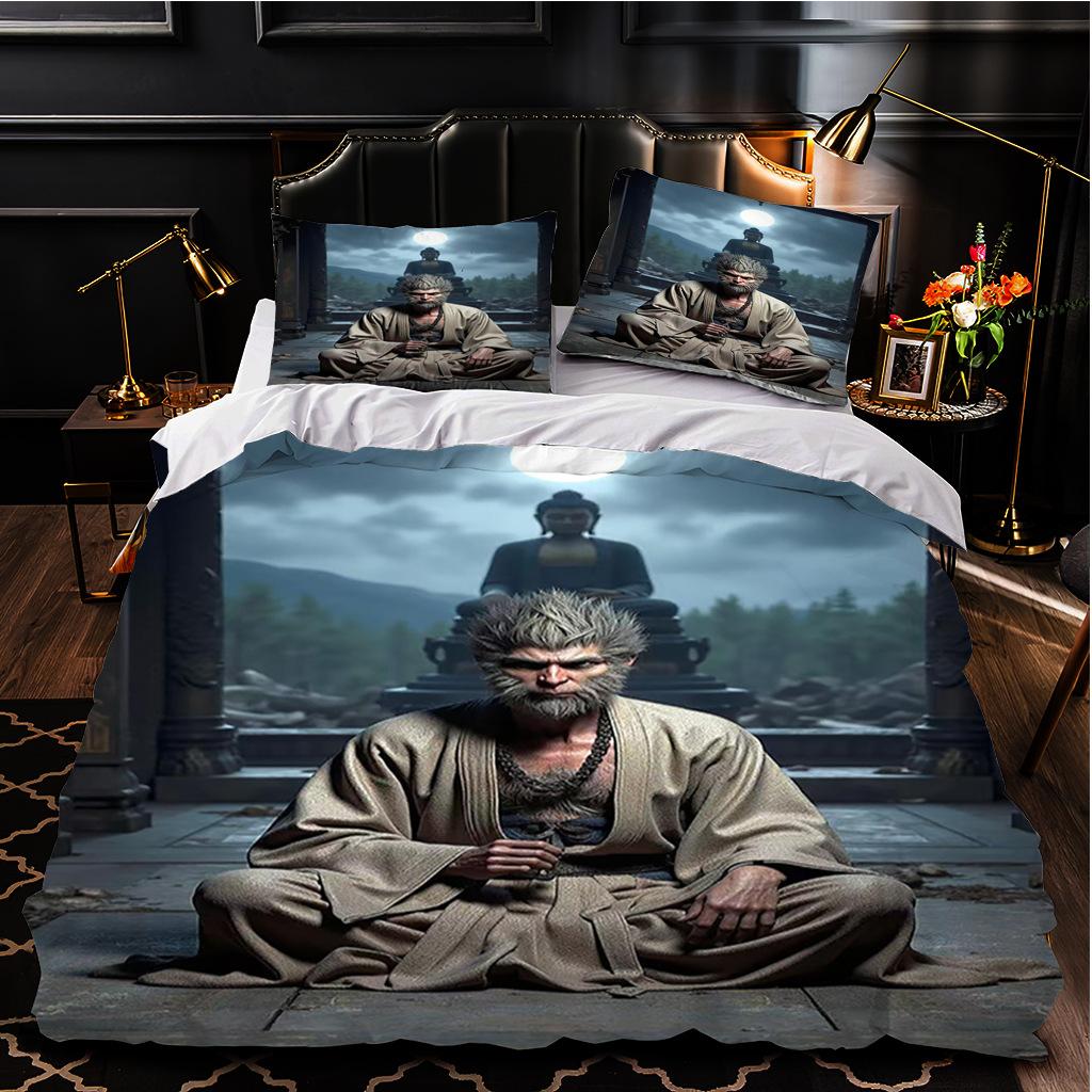 Black Myth Wukong Game Series 3D Digital Printing Three-Piece Set, Popular Three-Piece Bedding