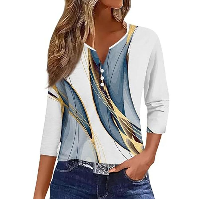 Women's Clothing Summer 2024 Tee Print Button Short Sleeve Daily Weekend Fashion Basic Top Dress Blouses