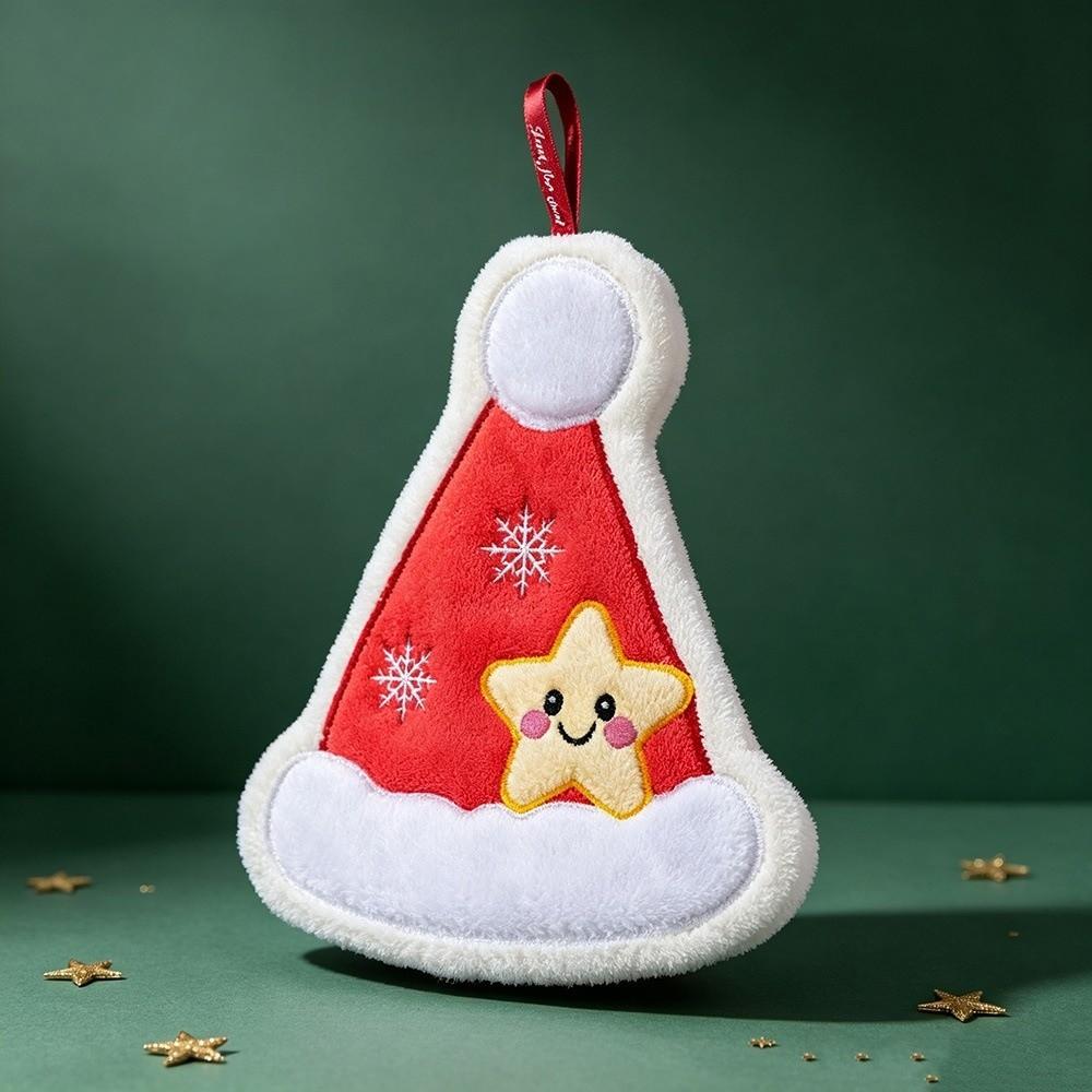 Absorbent Christmas Hand Towel Coral Fleece Kitchen Cleaning Rag Cute Xmas Handkerchief