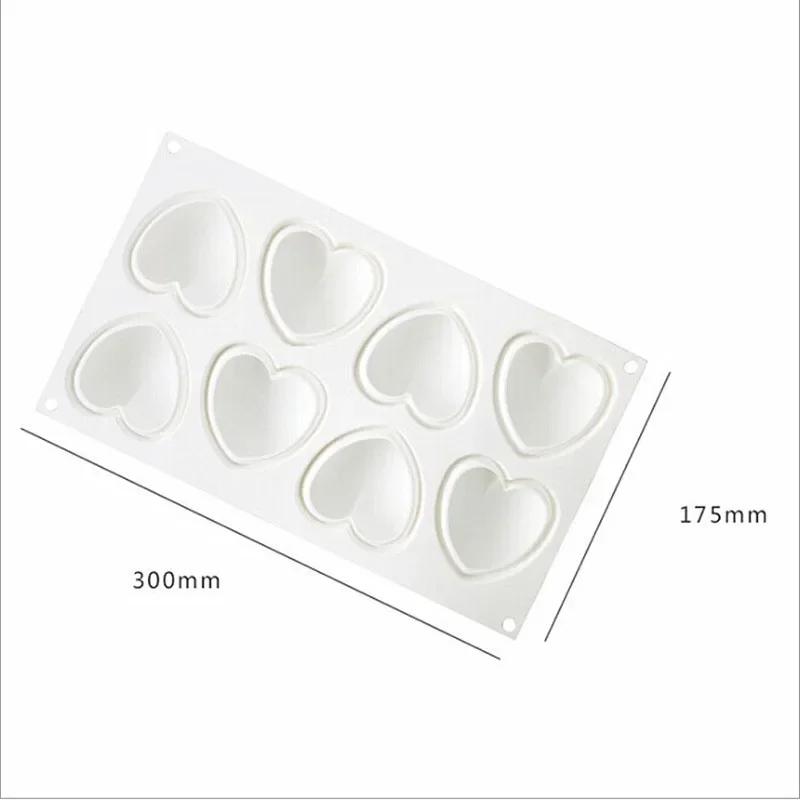 8 Hohlraum Liebesherzform Kuchenform Mousse Eis Schokolade Dessert Gelee Gebäck Silikonform Dekorationswerkzeuge