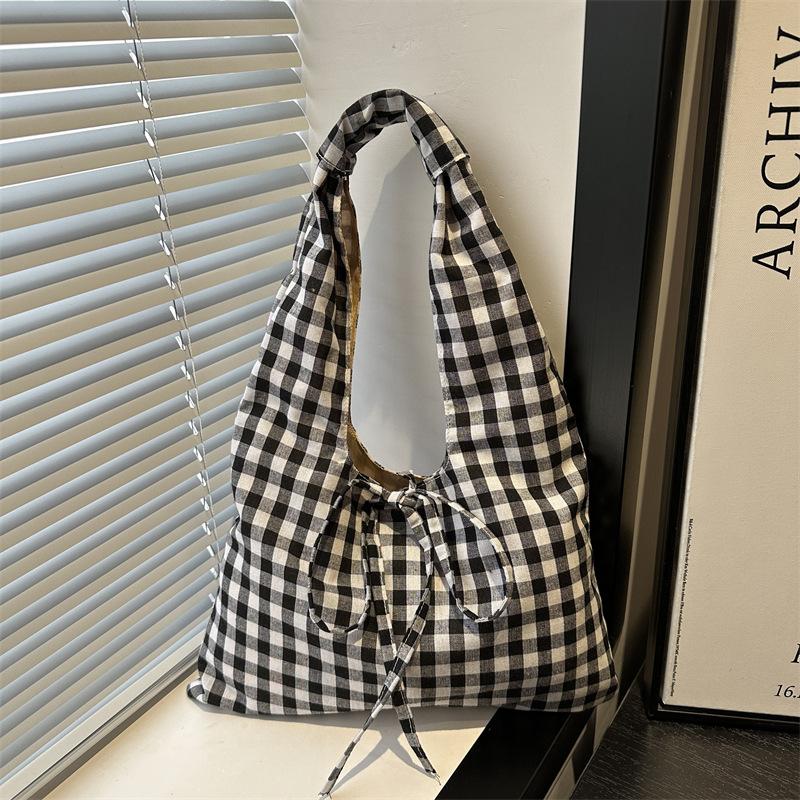 Vintage Plaid Shoulder Bags for Women Large Capacity Versatile Ladies Vest Bag Lightweight Portable Female Shopping Tote Handbag
