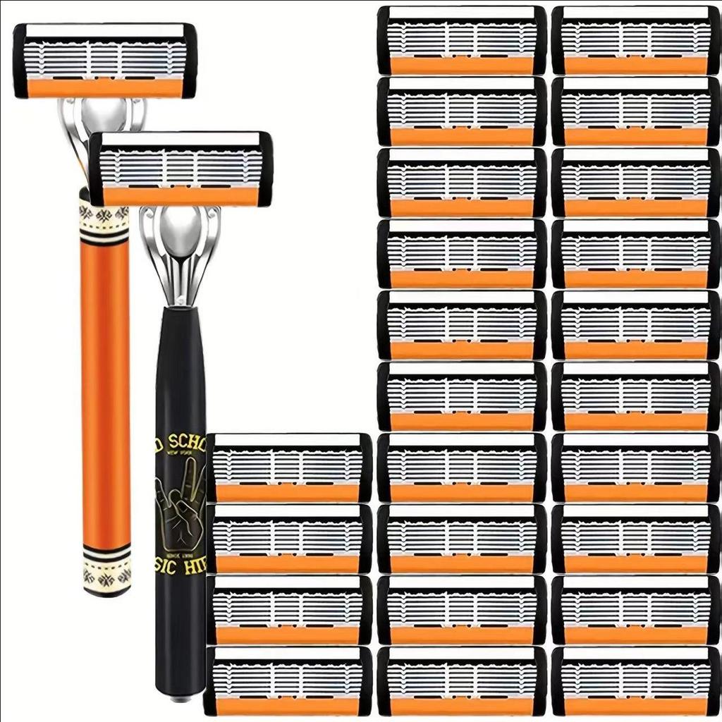 Men's Manual Razor with 6-Layer Stainless Steel Blades and Metal Handle for Cross-Border Dropshipping