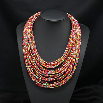 Retro Rice Beads Exaggerated Multi-layer Necklace Short Bohemian Personality Women's Sweater Chain with Accessories