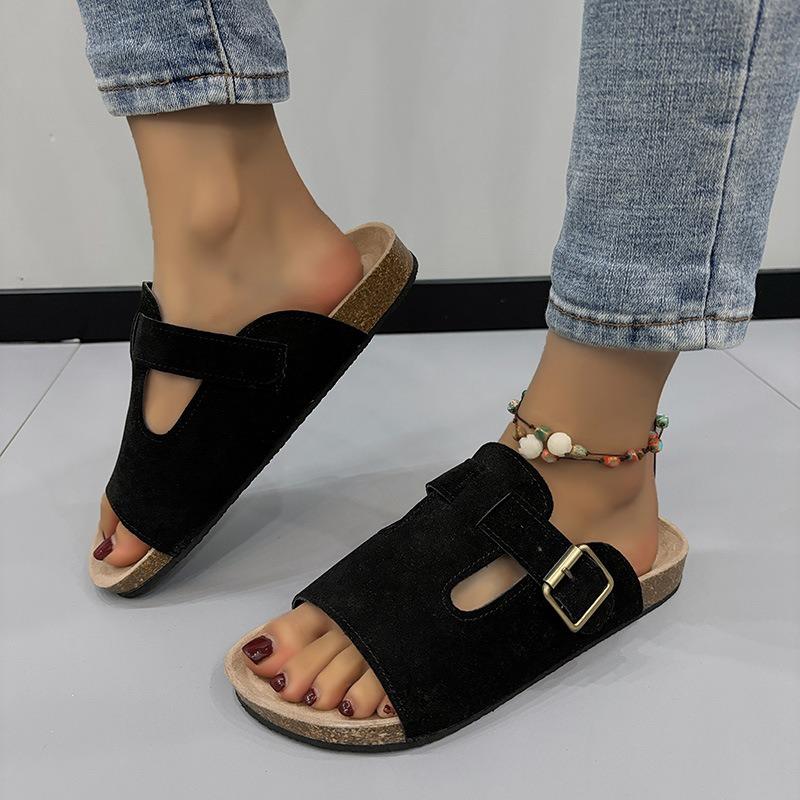 Large Size Retro Slippers Women's Summer Wear New One-word Flat-bottomed Cool Slippers Size 43