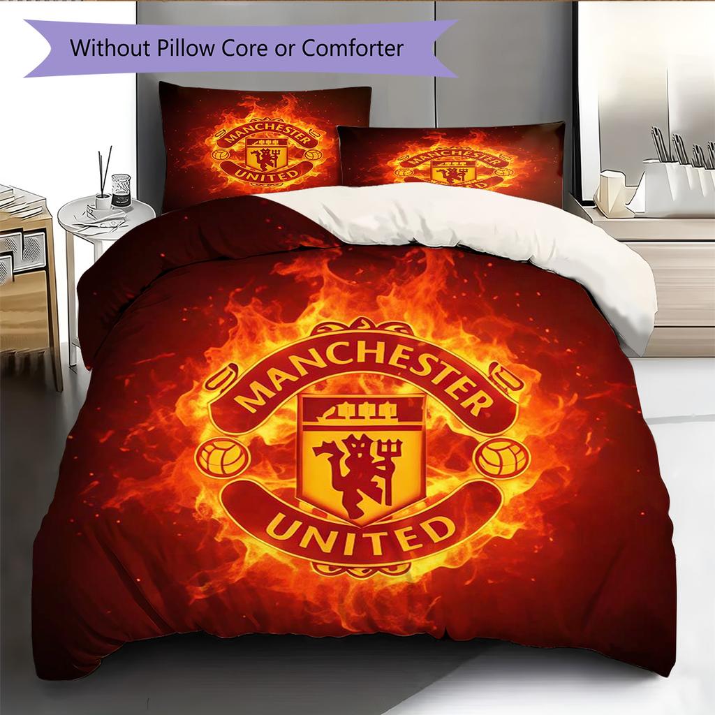 Man Utd Bedding Quilt Set Quilt Cover Pillowcase Home Decoration Birthday Gift (1 * duvet cover + 2 * pillowcase, without core)
