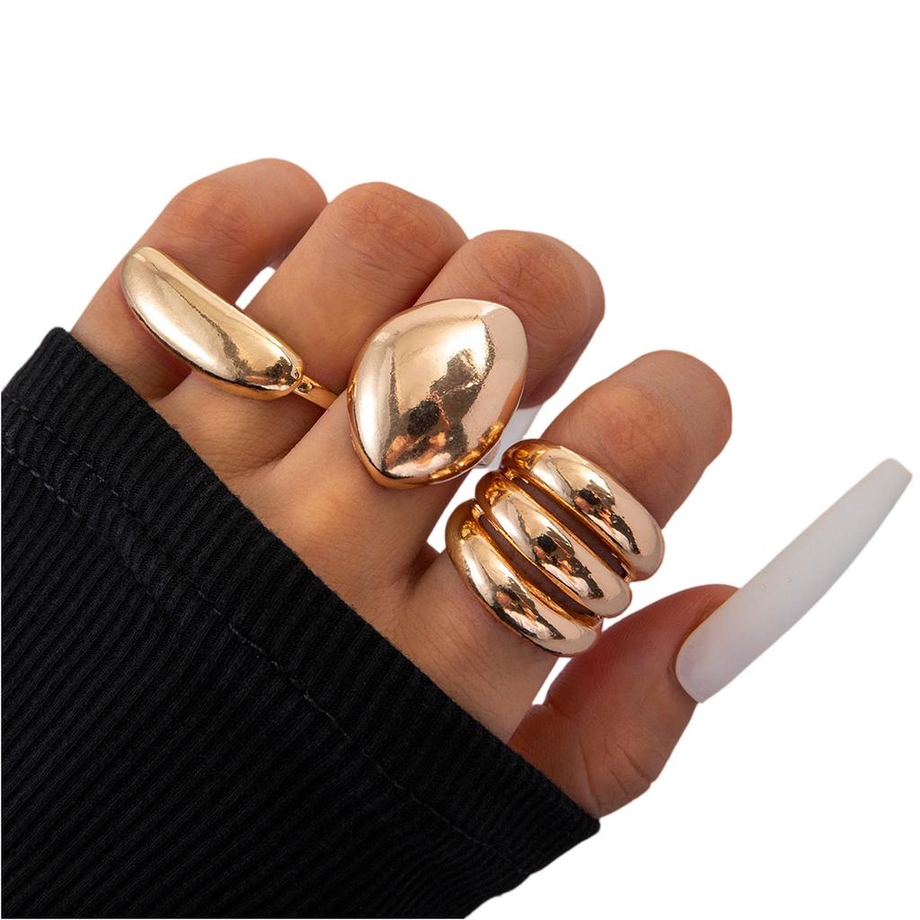 Fashion Women's 3 Piece Ring Set - Ladies Ring Metal Ring Glossy Ring Metal Ring Holiday Gift