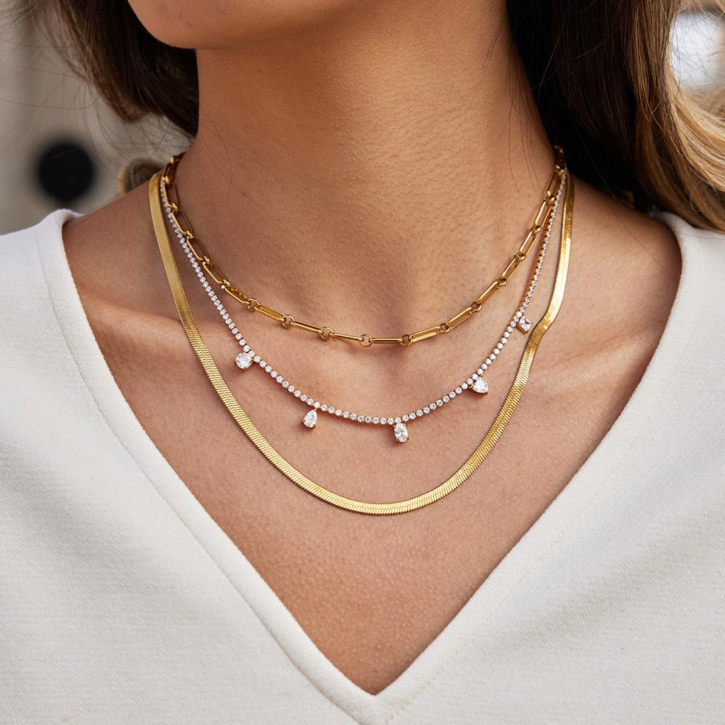 European and American zircon jewelry titanium steel necklace niche clavicle chain stainless steel