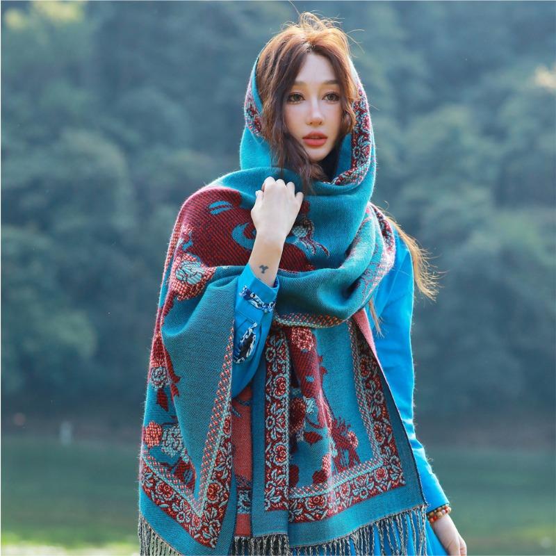 Spring and Autumn Jacquard Scarf Female Xizang Dali Travel Photo Multifunctional Sunscreen Warm Shawl