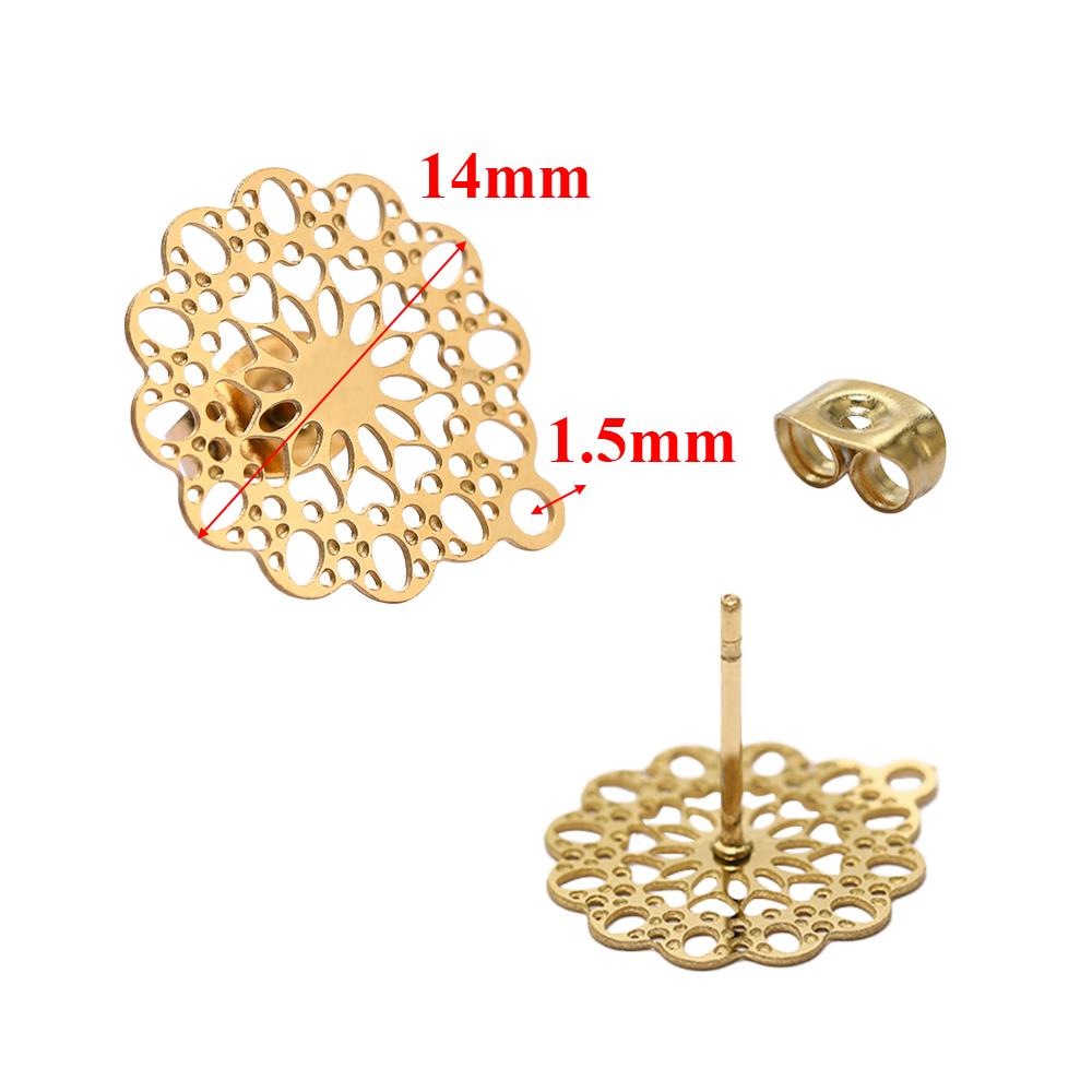 10pcs 304 Stainless Steel Hollow Flower Studs for DIY Drop Earrings Post Findings Jewelry Making Dangle Charms Connectors