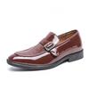 2024 Fashion Buckle Brown Dress Shoes for Men Wedding Shoes Pointed Toe Shiny Rhinestones Luxury Shoes Men Urban Shoes Footwear