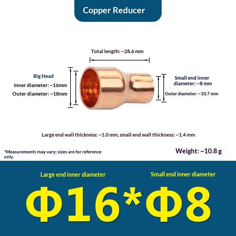 Copper Size Head Welding Reducer Pipe Joint With A Diameter Of 8 To 6.35 For Air Conditioning And Cold Storage Fittings