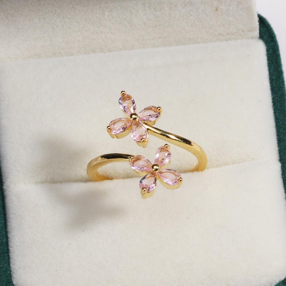 New Cute Colorful Zircon Flower Ring For Women Girl Fashion Vintage Zircon Adjustable Rings Jewelry Gift