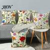 Cushion Cover Floral Cover, 18x18 Inch Decorative Throw Pillow with Hidden Zipper, Water-washed Linen Plant Insect Flower Patterns, Case for Sofa Car