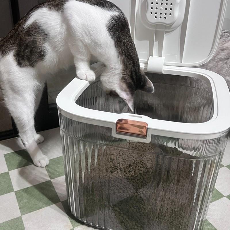 Klappdeckel Hundefutter-Aufbewahrungsbehälter Transparent Große Kapazität Katzen-Trockenfutterbox Kunststoff Versiegelt Haustierfutter-Aufbewahrungsfass