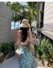 Women's Thailand Beach Resort Floral Two-Piece: White Bandeau Top & Skirt Set