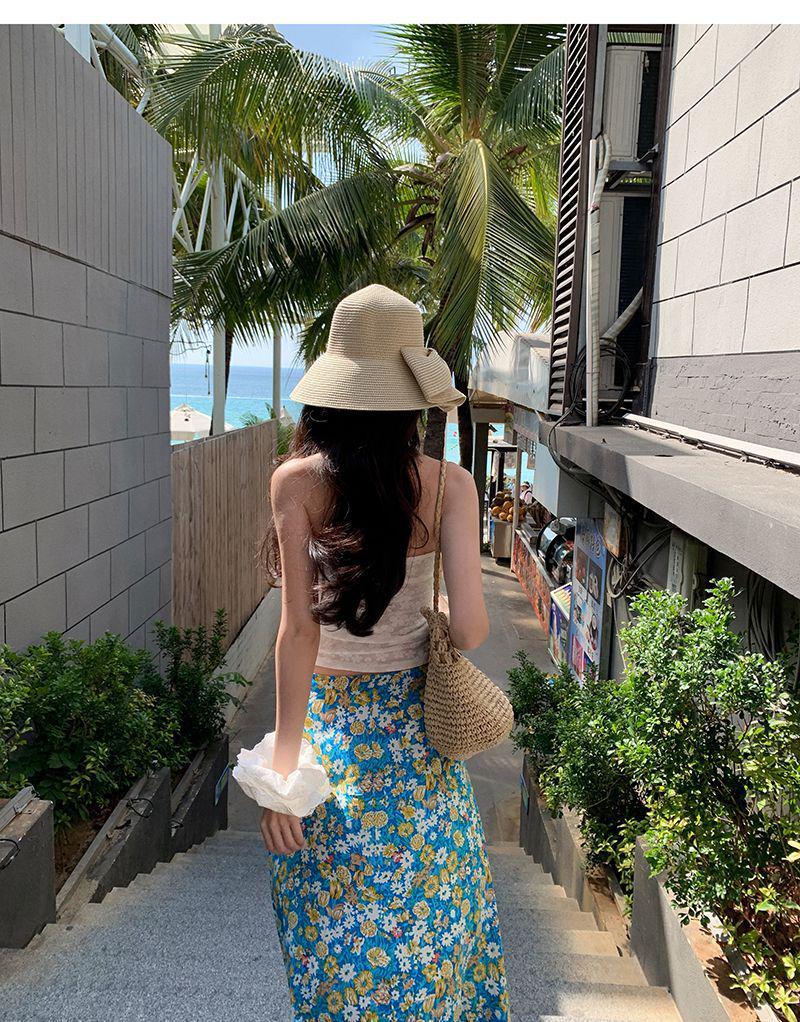 Women's Thailand Beach Resort Floral Two-Piece: White Bandeau Top & Skirt Set