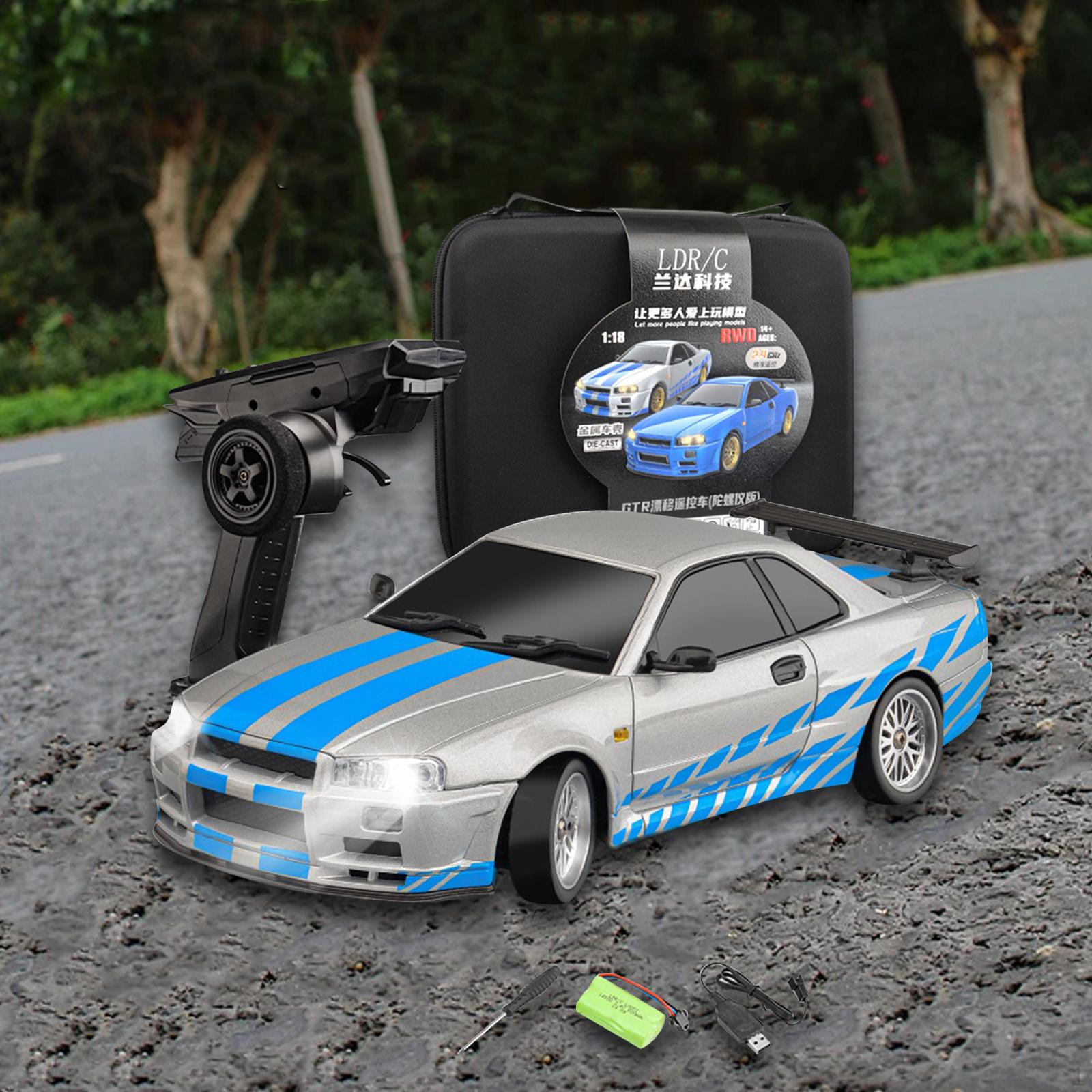 

1/18 RC Drifting Car Модель с фарами 4WD на дорожном транспортном средстве Высокоскоростная технология серый