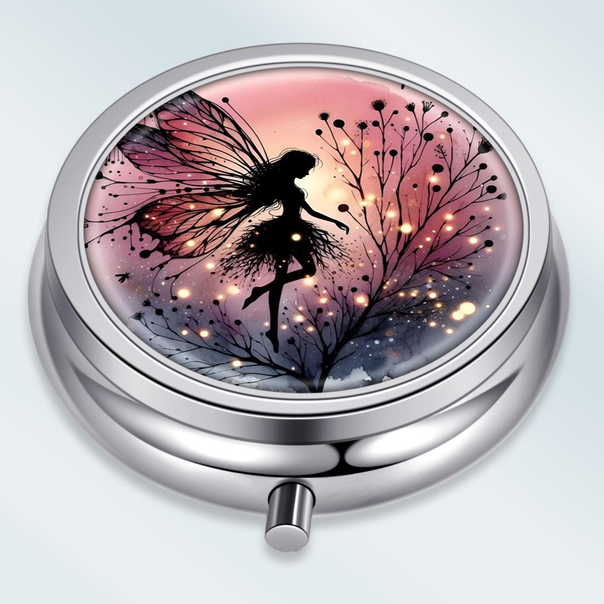 

Portable Pill Box with 3 Compartments, Mini Metal Medicine Organizer Case, Cute Printed Pill Container for Vitamins, Pills, Jewelry, Travel, Daily Use