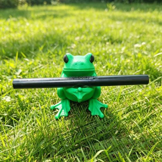 3D-printet sød frø penneholder, lys grøn penneholder med pennegribende struktur, skridsikker skrivebordsorganisator til penne & makeupbørster, kreativ